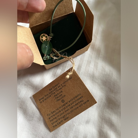 Avon Be Green Recycling Charm Gem Stretch Bracelet Ponytail Hair Holder Tie New - Picture 3 of 5